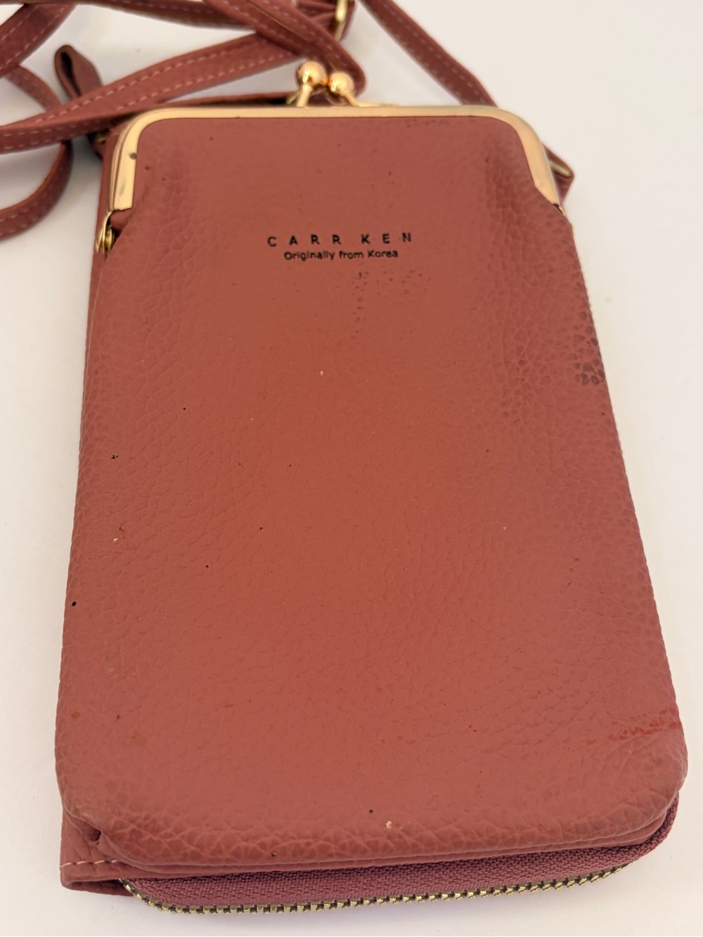 Carr Ken Terracotta Crossbody Phone Wallet with Gold Frame